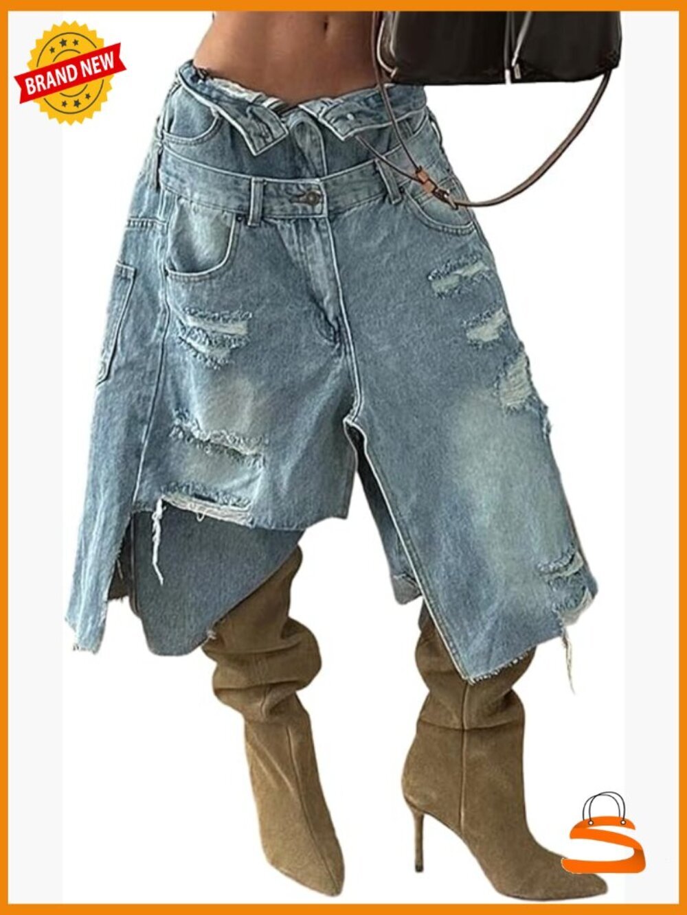 High Waisted Ripped Capri Jeans Y2K Patchwork Baggy Wide Leg Crop Denim